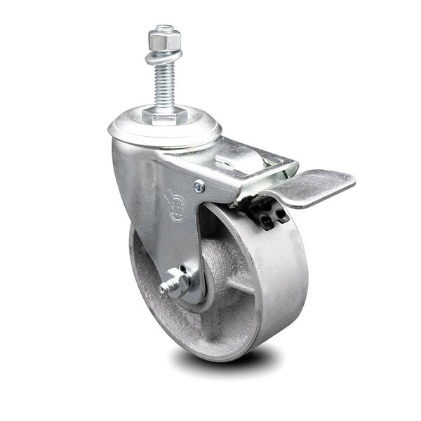 Semi Steel Swivel TS Caster w/Roller Bearing-4" Wheel&3/8" Stem w/Total Lock BRK
